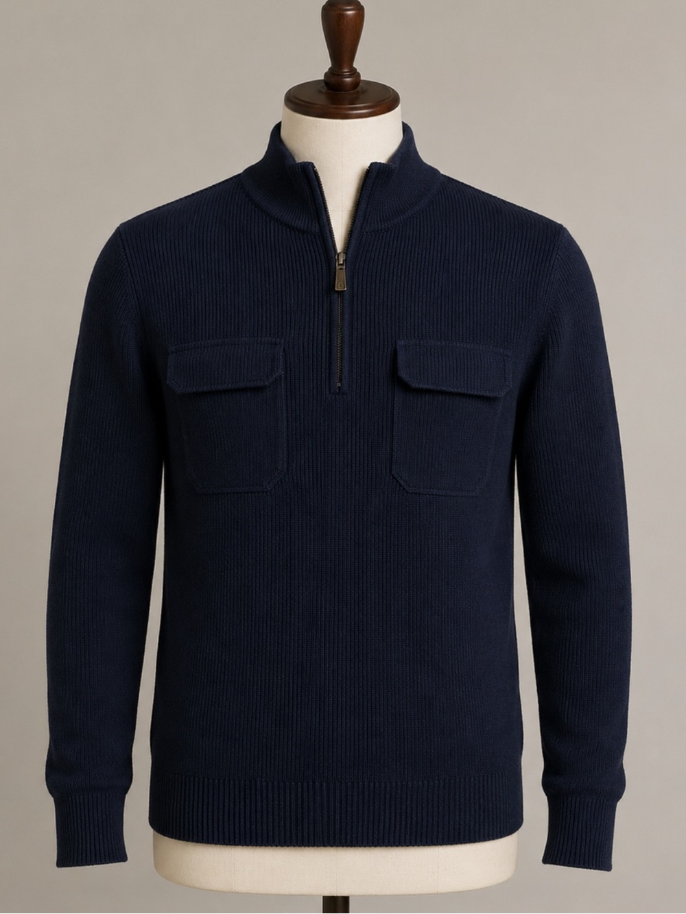 Peter Millar Navy Ribbed Half-Zip Sweater